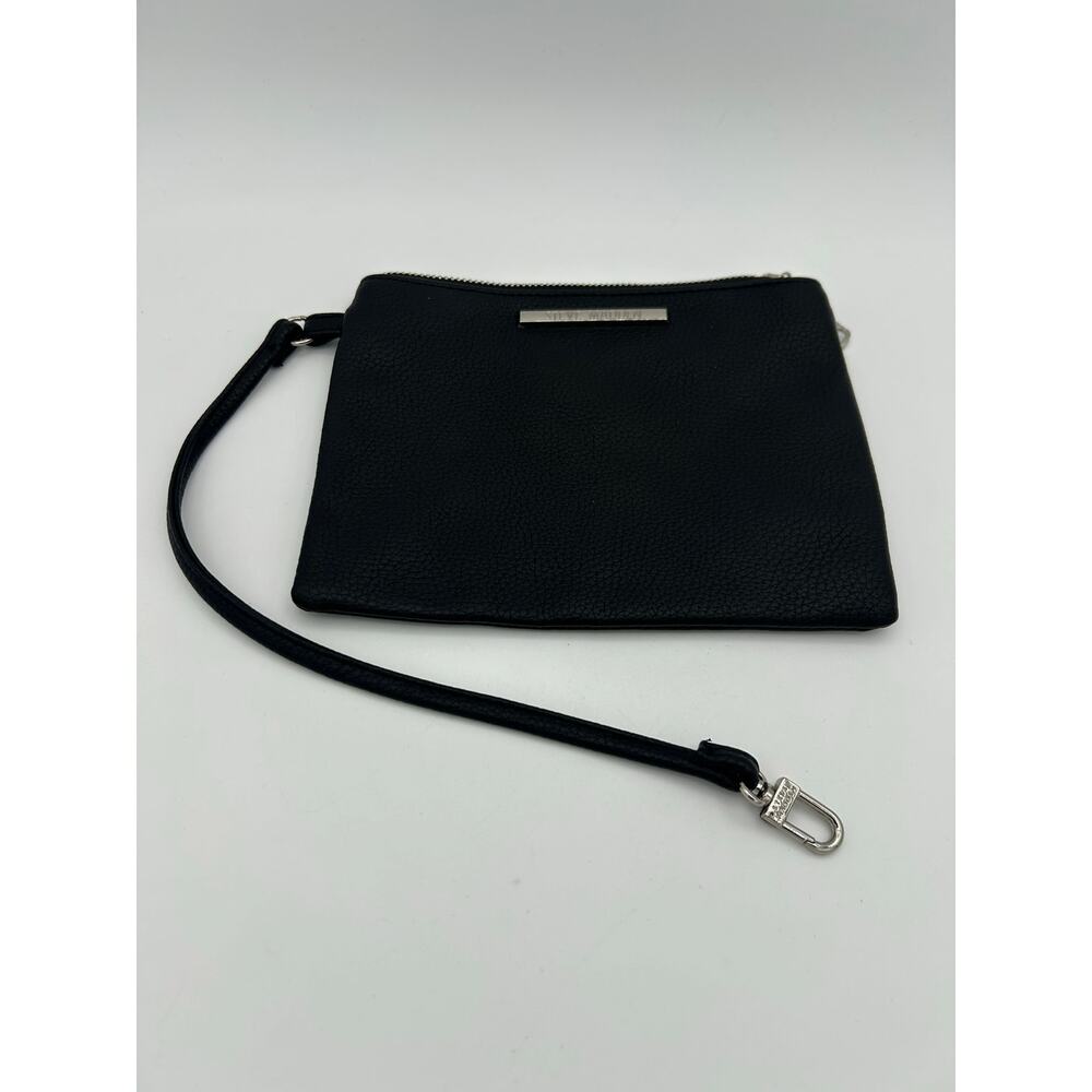 Steve Madden Black Wristlet Clutch Pouch Zip Faux Leather Small Bag Strap